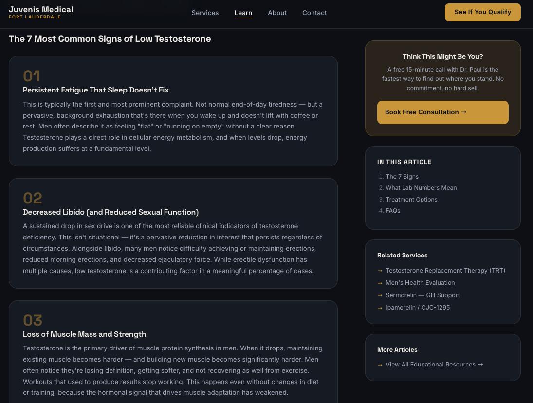 Juvenis Medical SEO blog with sidebar CTA